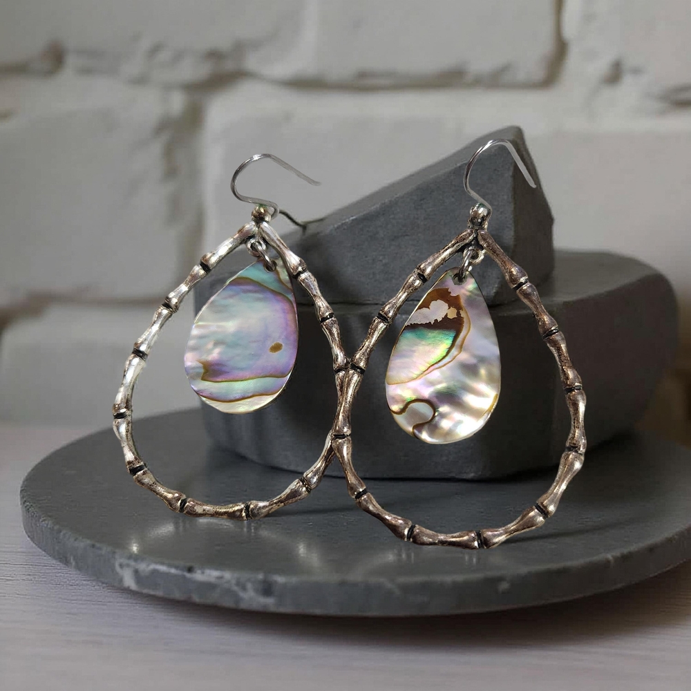 Elegant Silver and Abalone Teardrop Earrings